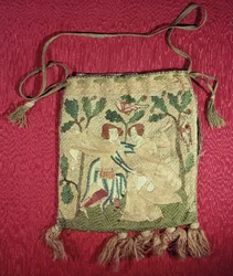 Borsa delle elemosine raffigurante il ritorno di un cacciatore (seta ricamata)