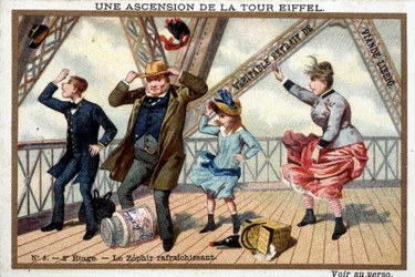 Una salita sulla Torre Eiffel: al 2° piano, un rinfrescante zephir - chromo. Liébig, inizio XX secolo