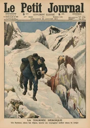 Un giro eroico, un postino alpino salva un viaggiatore bloccato nella neve, illustrazione di copertina da 