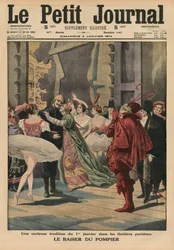 Una strana tradizione del 1º gennaio nei teatri parigini, il «Bacio del pompiere», illustrazione di copertina da Le Petit Journal, supplemento illustrato, 4 gennaio 1914