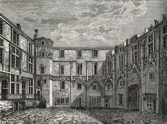 Antico hotel de la Tromoille, rue des Bourdonnais, Parigi (1° arr) - Incisione in “Storia fisica, civile e morale di Parigi: dai primi tempi storici ai giorni nostri” di Jacques Antoine Dulaure