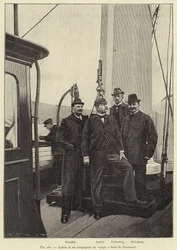 Andree e i suoi compagni di viaggio, a bordo del Svensksund (incisione)