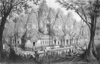 Rovine di Baion ad Angkor, illustrazione da Atlas du voyage dexploration en Indochine, 1866-68 di Doudart de Lagree, pubblicato nel 1873, Parigi, Hachette