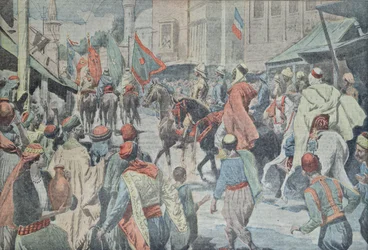 Truppe anglo-arabe che entrano a Damasco nel 1918, da Le Pelerin
