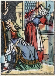 Illustrazione anonima per “La bella addormentata nel bosco”, racconto di Charles Perrault (1628-1703), scrittore francese. Incisione su legno di Imagery Pellerin - Epinal, fine XIX secolo.