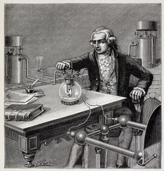 Antoine Laurent de Lavoisier (1743-1794) che conduce un esperimento - in 