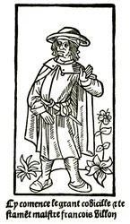 Ritratto apocrifo del poeta François Villon in “Il Grande Testamento” - “Cy comence le grant codicille & testamet maistre François Villon” (qui inizia il grande codicillo e testamento) edizione P Levet 1489