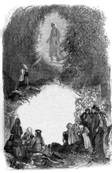 Apparizione della Vergine Maria a Bernadette Soubirous (1844-1879) nella grotta di Lourdes, Hautes Pyrenees (65)