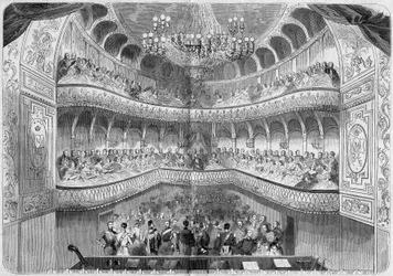 Architettura: vista interna del teatro (XVIII secolo) del palazzo di Fontainebleau. Incisione in “Le Monde Illustré” n. 61 del 12 giugno 1858.