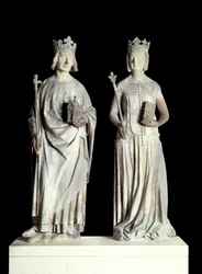 Arte Francese: Statue del Re di Francia Carlo V detto Carlo il Saggio e della Regina di Francia Jeanne de Bourbon