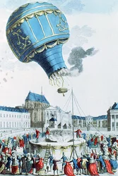 Ascesa del pallone aerostatico dei fratelli Montgolfier davanti alla famiglia reale a Versailles nel 1783