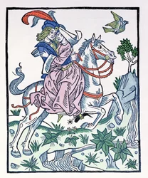 Aucassin e Nicolette a cavallo, dal chantefable del primo XIII secolo Aucassin et Nicolette