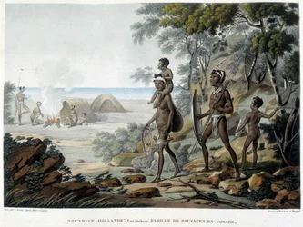 Famiglia aborigena australiana in viaggio