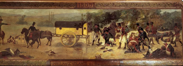 Ambulanza volante del Barone Larrey (Dominique Jean, Barone Larrey 1766 - 1842) nel 1809 Pittura anonima della scuola francese del XIX secolo. 1809 Parigi, museo del Val de Grace
