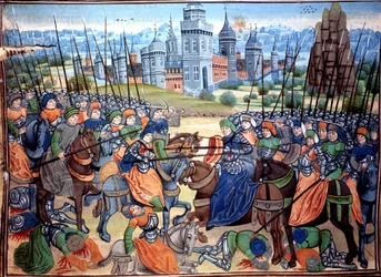 Battaglia tra crociati e truppe pagane presso la città di Aleppo, 1464 circa (manoscritto)