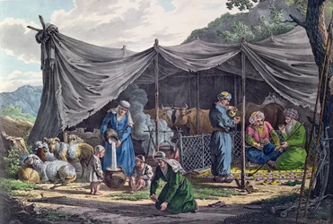Accampamento beduino in Libano, inizio XIX secolo (incisione a colori)