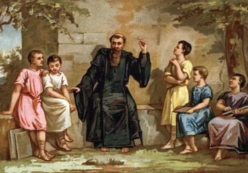 Benedetto da Norcia, o San Benedetto, insegna la sua regola ai figli dei nobili romani