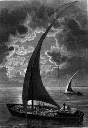 Barca (feluca) sul Nilo, Egitto. Incisione in "The Journal of Youth"