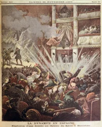 Esplosione di una bomba al Teatro Liceo, Barcellona, illustrazione da Le Petit Journal, 25 novembre 1893