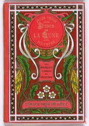 Copertina del libro Intorno alla Luna di Jules Verne (1828-1905), edizioni Hetzel, fine del XIX secolo