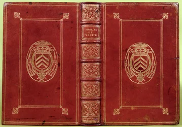 Copertina di libro degli Annali di Tacito con lo stemma di Armand-Jean du Plessis, Cardinale Richelieu (1585-1642)