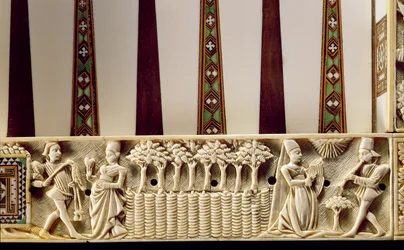 Bordo di una tavola da backgammon raffigurante una coppia di amanti, 1415