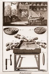 Bouchonnier, fabbricazione di tappi di sughero - "La Grande Encyclopedie, ou Dictionnaire Raisonne des Sciences, des Arts et des Metiers" (Enciclopedia o Dizionario delle Scienze, Arti e Professioni) di Denis Diderot (1713-1784) e Jean d