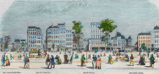 Boulevard Beaumarchais lato sud - rue Neuve-Saint-Gilles - Rue des Tournelles - Rue de Harlay - Rue Saint-Claude - Incisione in 