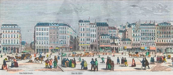 Boulevard Saint-Denis e Boulevard Bonne-Nouvelle - Rue Saint-Denis - Rue de Clery - Incisione in "Tableau-de-Paris" di Edmond Texier 1852
