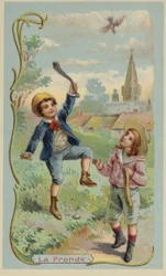 Ragazzo che uccide un uccello con una fionda