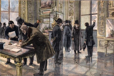 Tentativo di furto al museo del Louvre, a Parigi - illustrazione dal giornale francese Le Petit Parisien, 2 febbraio