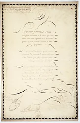 Calligrafia: pezzo di ricezione datato 1737 di Andre Francois Roland