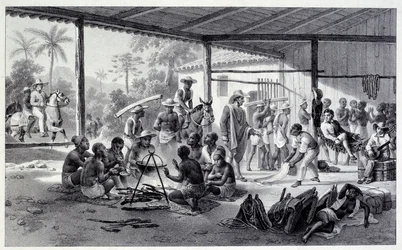 Accampamento di persone nere in Brasile. Incisione del XIX secolo. Chartres, Museo di Belle Arti