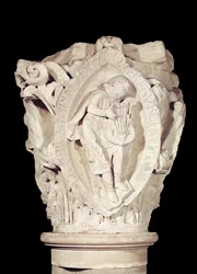 Capitello che raffigura la Terza Chiave del Canto Piano con un suonatore di liuto, c.1095