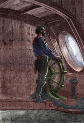 Il Capitano Nemo al timone del Nautilus, da "Twenty Thousand Lieues Sous Les Mers" di Jules Verne