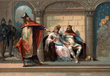 Cariberto o Chereberto, Re di Parigi (561 - 567). Cromolitografia della fine del XIX secolo.