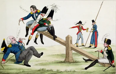 Caricatura raffigurante Luigi XVIII (1755-1824) Napoleone (1769-1821) e gli Alleati al tempo dei Cento Giorni nel 1815