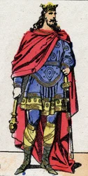 Dinastia carolingia: Ritratto di Luigi I detto il Pio o "il Bonario" (778-840) re dei Franchi dal 814 al 840. Immagine di Epinal fine XIX secolo. Collezione privata