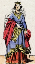 Dinastia carolingia: Ritratto di Emma di Francia, moglie di Raoul di Francia. Immagine di Epinal della fine del XIX secolo. Collezione privata.