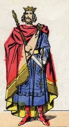 Dinastia carolingia: Ritratto di Lotario (941-986), Re dei Franchi dal 954 al 986. Immagine di Epinal fine XIX secolo. Collezione privata