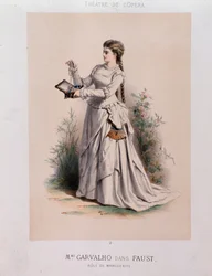 Carolyne Carvalho (1827-1895) soprano francese che interpreta Margherita in Faust di Charles Gounod (1818-1893)