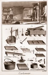 Cartonnier - laboratorio di fabbricazione del cartone - "La Grande Encyclopedie, ou Dictionnaire Raisonne des Sciences, des Arts et des Metiers" (Enciclopedia o Dizionario delle Scienze, Arti e Professioni) di Denis Diderot (1713-1784) e Jean d