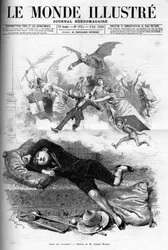 Cartone animato di un giovane scolaro che rimprovera la fine delle vacanze avvicinandosi alla classe in affitto nel 1888.