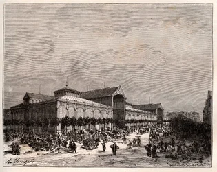 Halles centrali di Parigi nel XIX secolo - incisione in 