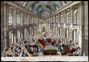 Cerimonia della benedizione nuziale data nella cappella di Versailles il 16 maggio 1770 da Luigi Augusto, delfino di Francia (Luigi XVI), e Maria Antonietta d