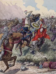 Carlo Martello alla battaglia di Poitiers, 732 (litografia a colori)