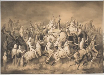 Chir Singh, Maharajah dei Sikh e Re del Punjab con il suo seguito a caccia vicino a Lahore, da 