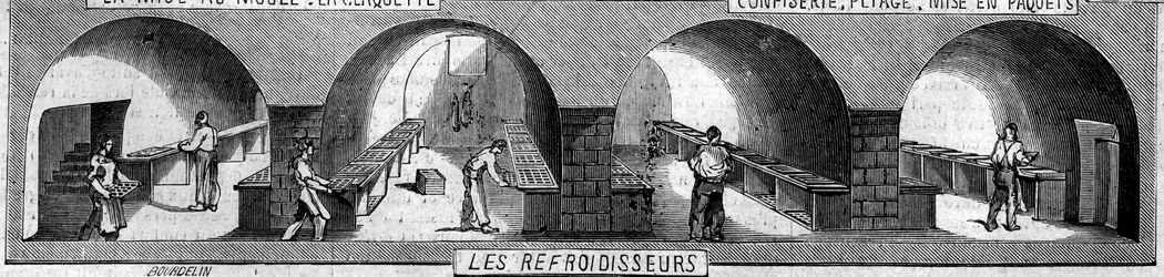 Fabbricazione del cioccolato: refrigeratori. Fabbrica di M. Masson, Parigi