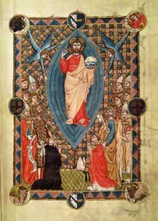 Cristo in maestà con santi, dal Pontificale del Vescovo Pierre de la Jugie, 1350