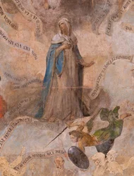 Chiesa (Eglise Saint-Jean-Baptiste). Interno. Cappella Saint-Fursy. Affreschi murali. La glorificazione di Maria (fresque dite de la bonne mort). Inizio XVII secolo